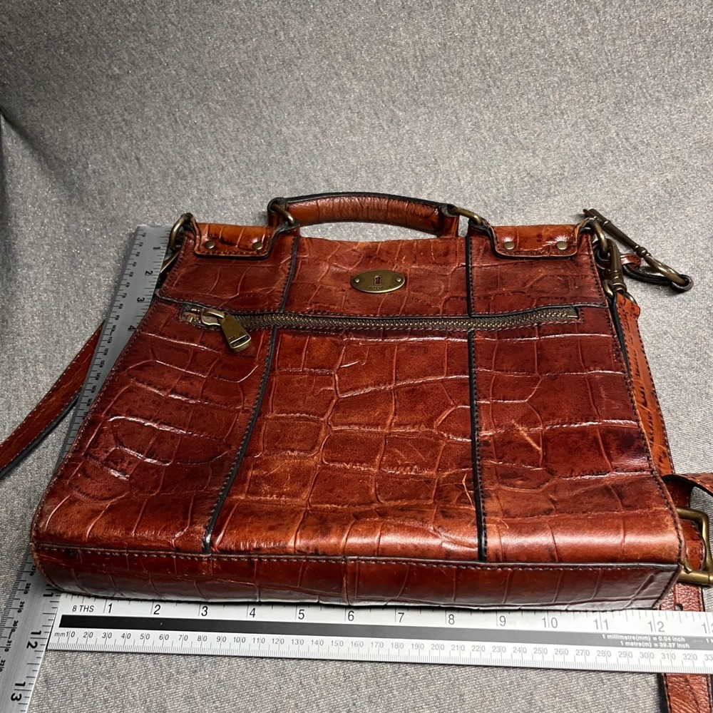 Fossil Crossbody Bag Croc Embossed Leather Brown Women Small ZB5438 - Picture 5 of 9
